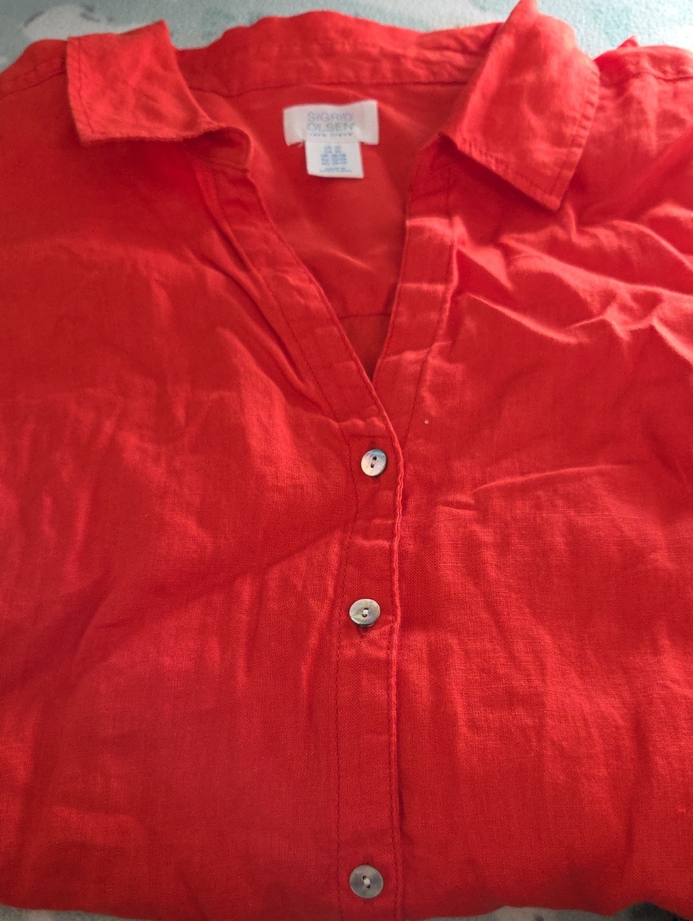 Sigrid Olsen Red Linen Button-Up Shirt by Sigrid Olsen Size 3X